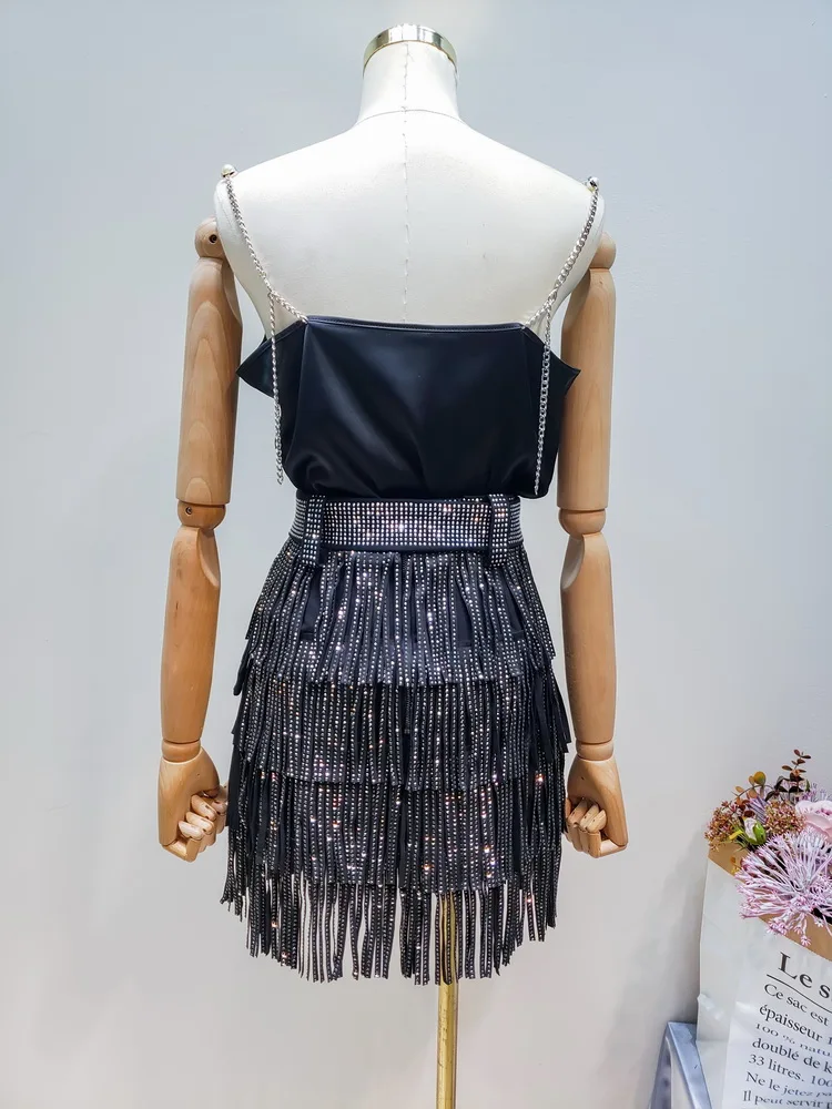 Летняя женская юбка новинка Ins супер мода стразы бахрома расшитая блестками с