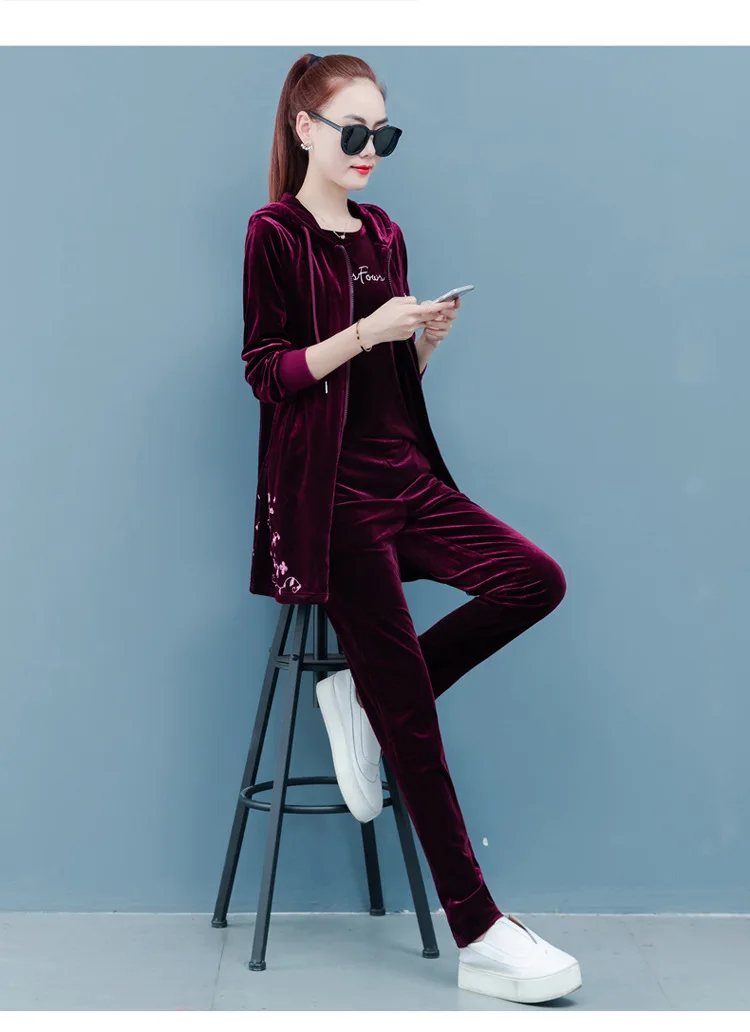Женский спортивный костюм, Conjuntos De Mujer, для бега, Femme, толстовка, длинная куртка+ футболка+ штаны, комплект, зимняя одежда, Женский Бархатный спортивный костюм