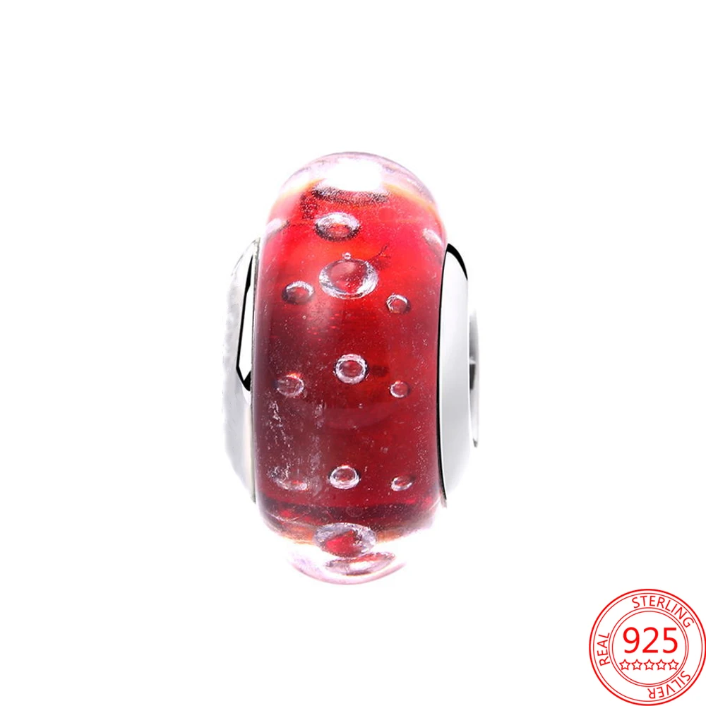 

New 925 Sterling Silver Red Blister Murano Glass Charms for Women Jewelry Diy Gift Fit Original Pandora Bracelet Bangles Making