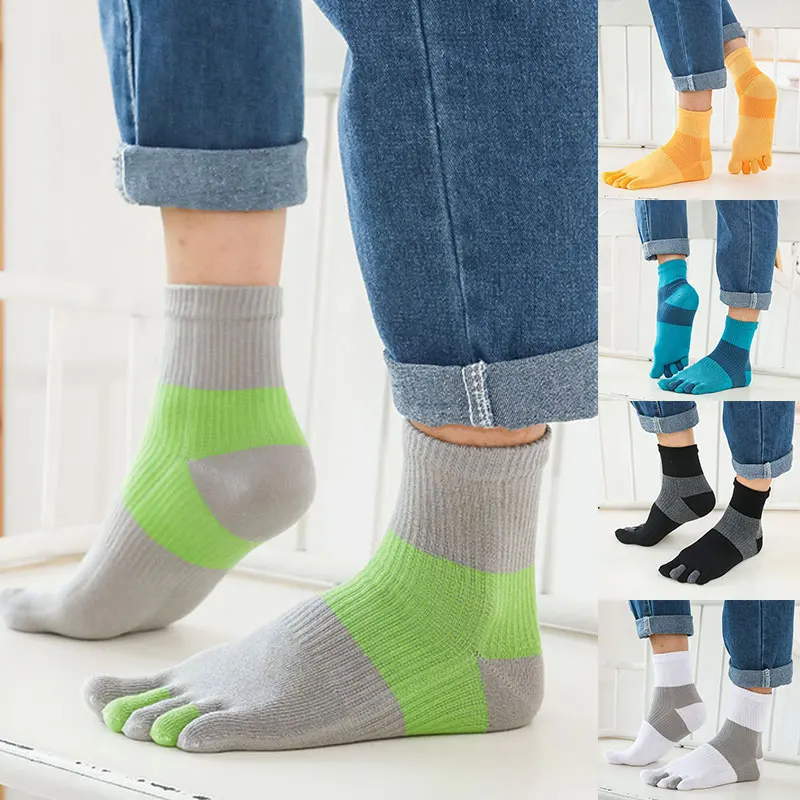 

Полосатые хлопковые спортивные носки с пятью пальцами, плотные компрессионные дышащие цветные полосатые мужские модные спортивные носки ...