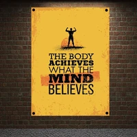 the body achieves what the mind believes exercise fitness banners flags bodybuilding sports inspirational posters gym decor