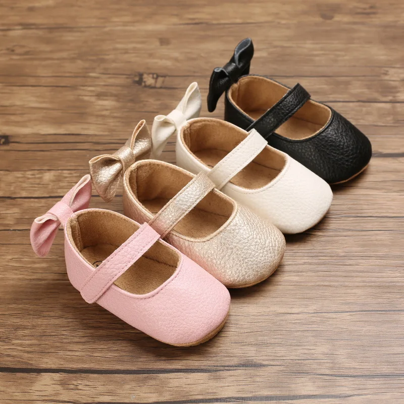 

2021 New Baby Girls Cute Bowknot Princess Shoes Soft Sole Anti-Slip Toddlers First Walker Shoes 0-18 Months