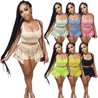 oakazer new women summer 2 piece sets sexy ruffles shorts and crop top fashion club vacation comfortable female outfits 2021
