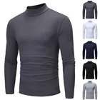 Зимнее теплое модное термобелье с воротником средней высоты, Мужская Базовая простая футболка с ложным воротником, блузка, пуловер, Модный Топ с длинным рукавом