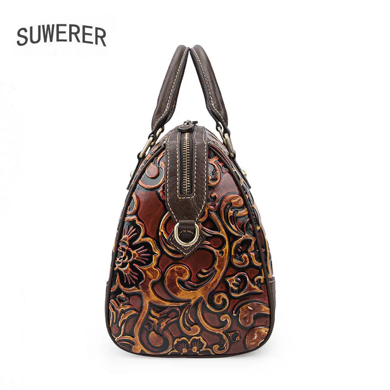 

SUWERER Retro Totes Women Genuine Leather handbags real cowhide leather shoulder bag women luxury handbag leather Embossing bag