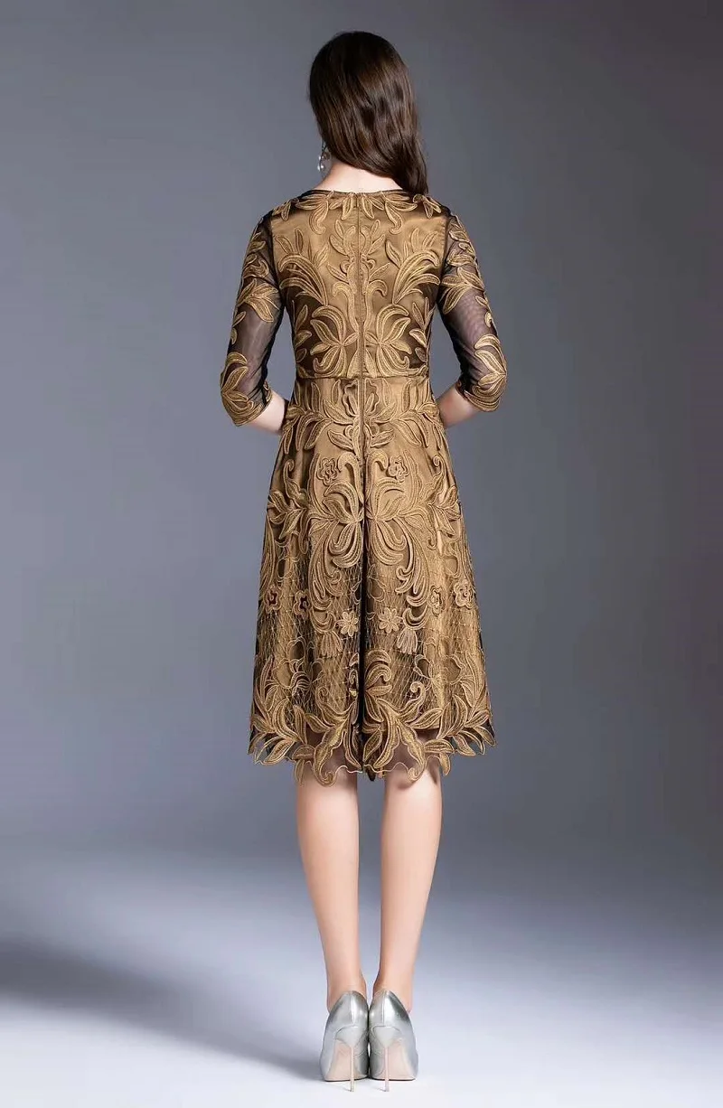 

4XL Vestidos De Fiesta 2020 Summer Party Event Women Allover Exquisite Embroidery 3/4 Sleeve Mid-Calf Length Dress Female