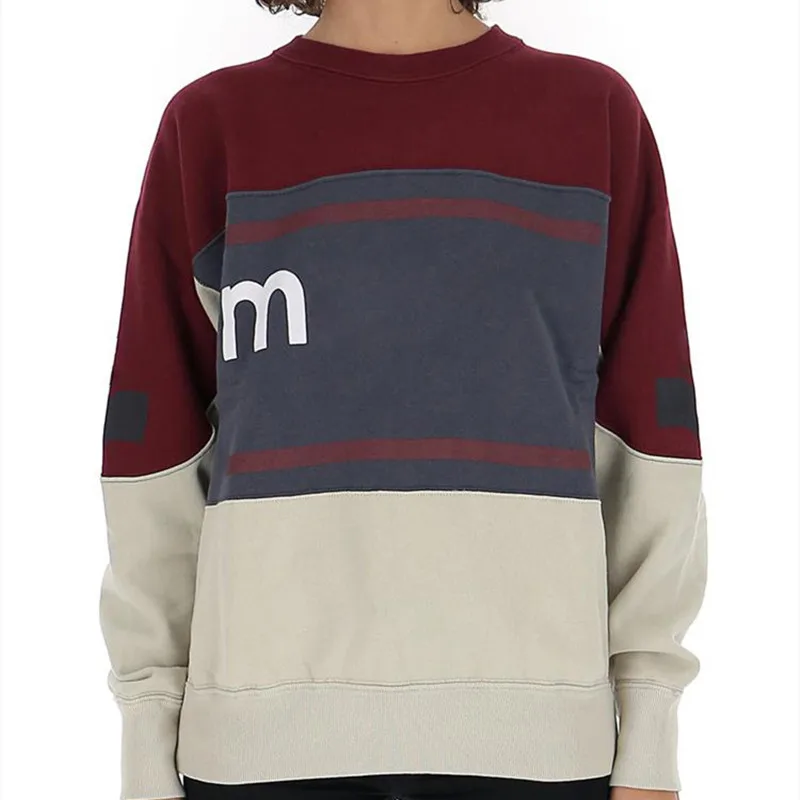 

New Ladies Spring Autumn Hit Color Spliced Fashion Loose Flocking Print Cotton Top Female High Street Brand Slim Pullovers ML091