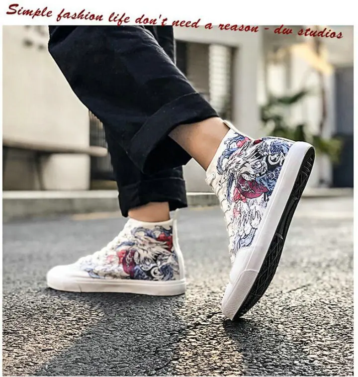 New Spring High Top Men Casual Vulcanize Shoes Boy Fashion Breathable Canvas Sneakers Graffiti Maker Comfortable Shoes A317