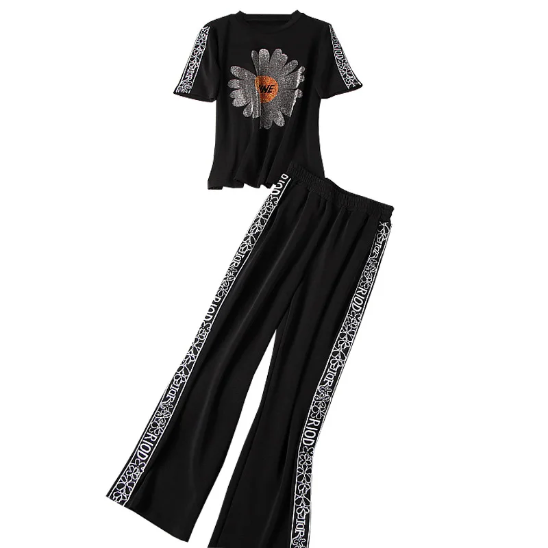 

2020 Fashion Designer Summer Two Piece Set Women's High Quality Beading letter Print Casual Pants Suits Female