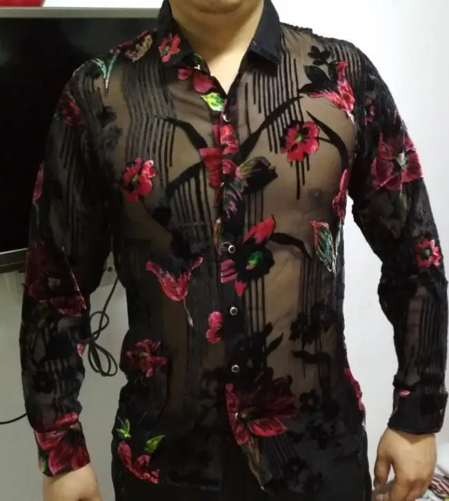 Модная бархатная рубашка для свадьбы 2019 сорочка Homme 4xl кружевная клубной