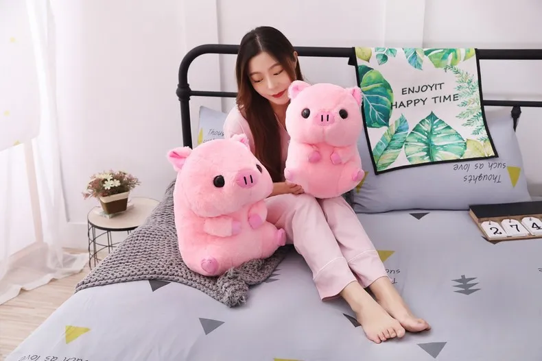 Розовый сидящий свинья большая голова Копилка Мягкая кукла Дети Huggable животное мягкая упаковка Детская плюшевая игрушка спящий компаньон Аппетитный плюш