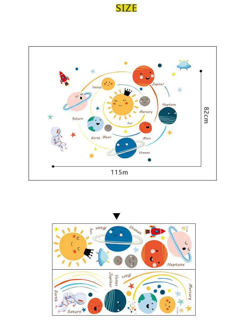 

Space Astronaut Cartoon Wall Sticker Children Room Outer Space Planet Galaxy Rocket Ship Decorative Wall Stickers for Kids Rooms