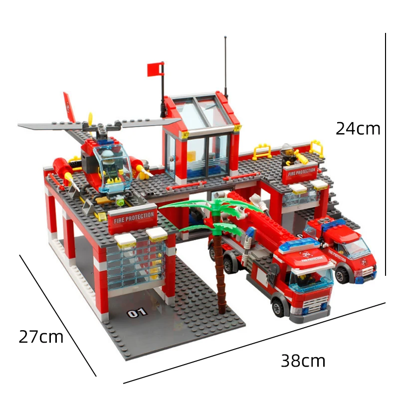 

City Fire Rescue Station Helicopter Truck Airplane Building Blocks Kit Bricks Classic Model Kids Toys for Children Birthday Gift