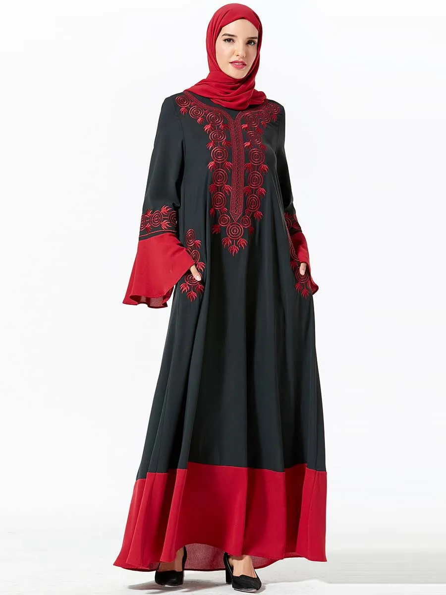 Платье с длинным рукавом Повседневное платье для путешествий вышивкой круглым