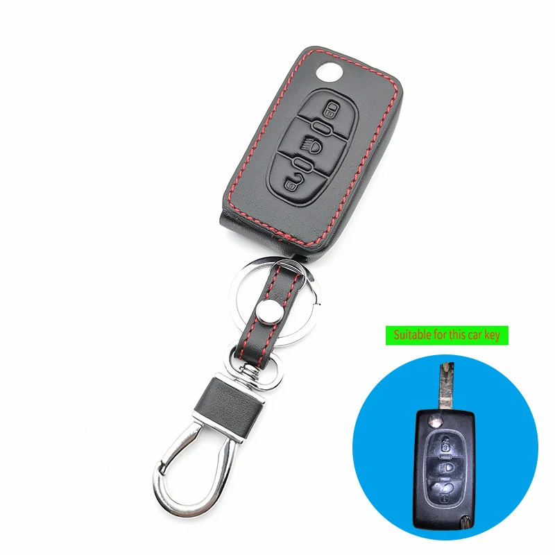 100% кожаный чехол для автомобильного ключа клавиатуры Peugeot 207 407 407SW Citroen C4 C5 C6 C8