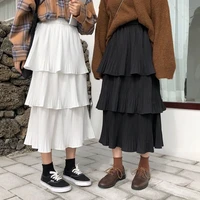 summer new japanese harajuku female student korean style high waist women ruffle skirt mid length black white cupcake skirt