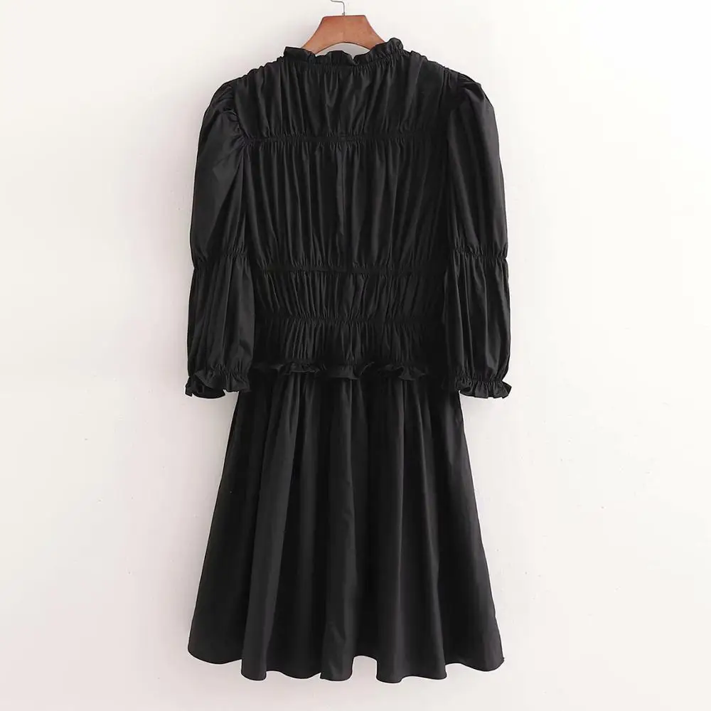 

New Summer Women Pleated Dress Fashion O-neck Half Sleeve High Waist Dress Woman Elegant A-line Solid Dresses