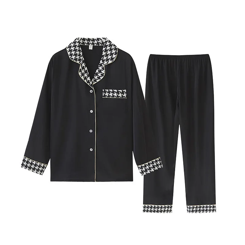 

Wmyqdlq Ice Silk Pajamas Set Women's Four Pyjama Seasons New Solid Color Home Service Thin Section Plaid Lapel Two-Piece Fashion