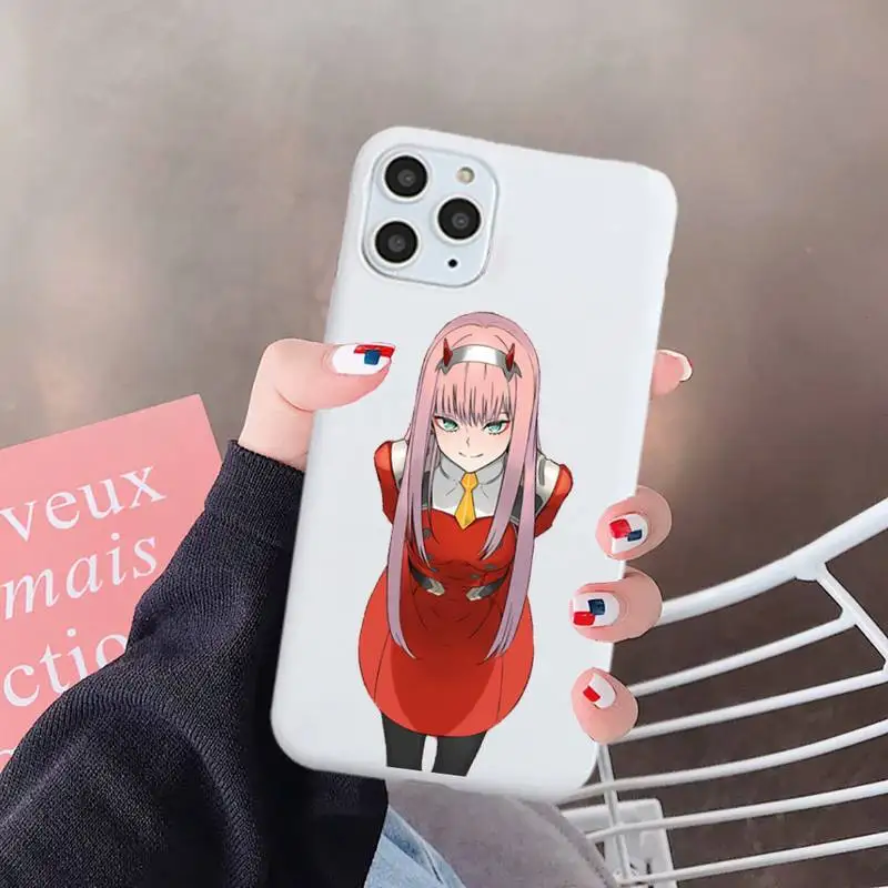 

Zero Two Darling in the FranXX Anime luxury shell Phone Case Candy Color for iPhone 6 7 8 11 12 s mini pro X XS XR MAX Plus
