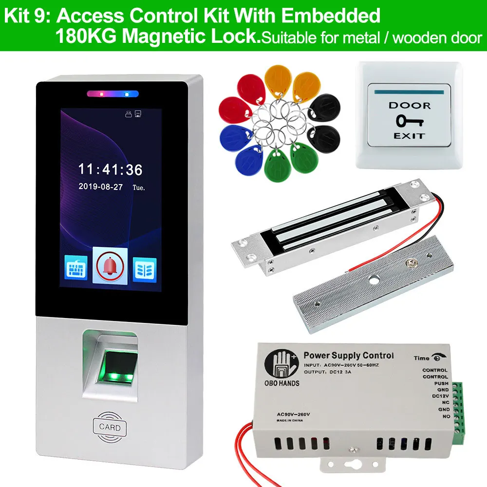 kit 9 RFID биометрическая система контроля доступа отпечатков пальцев комплект питания сенсорного экрана клавиатуры контроля доступа электрические дверные замки карты EM - Цвет: kit 9