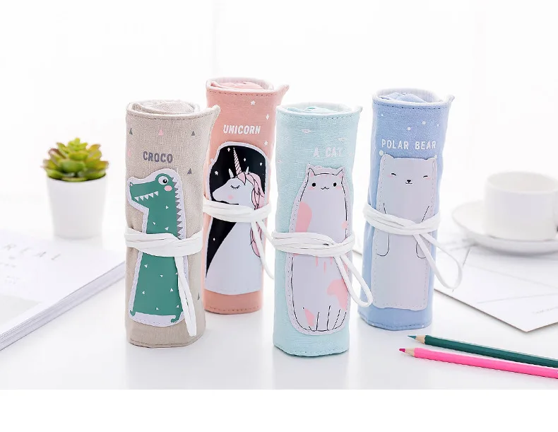 Рулон школьный пенал Kawaii Холст Ручка сумка пенал для девочек мальчиков милый большой пенал пенальти коробка канцелярские принадлежности