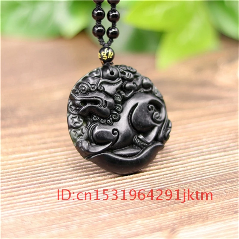 

Jewelry Hand-Carved Gifts Jade Natural Pixiu Obsidian Tiger Chinese for Amulet Charm Black Green Pendant Necklace Accessories