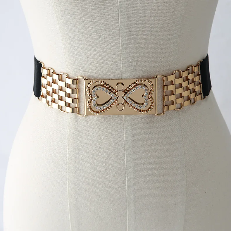 New High Quality Love Buckle Chain Belt for Woman Female Decorative Seal Skirt Elastic Belt Luxurious Fashion Waist Black Belt