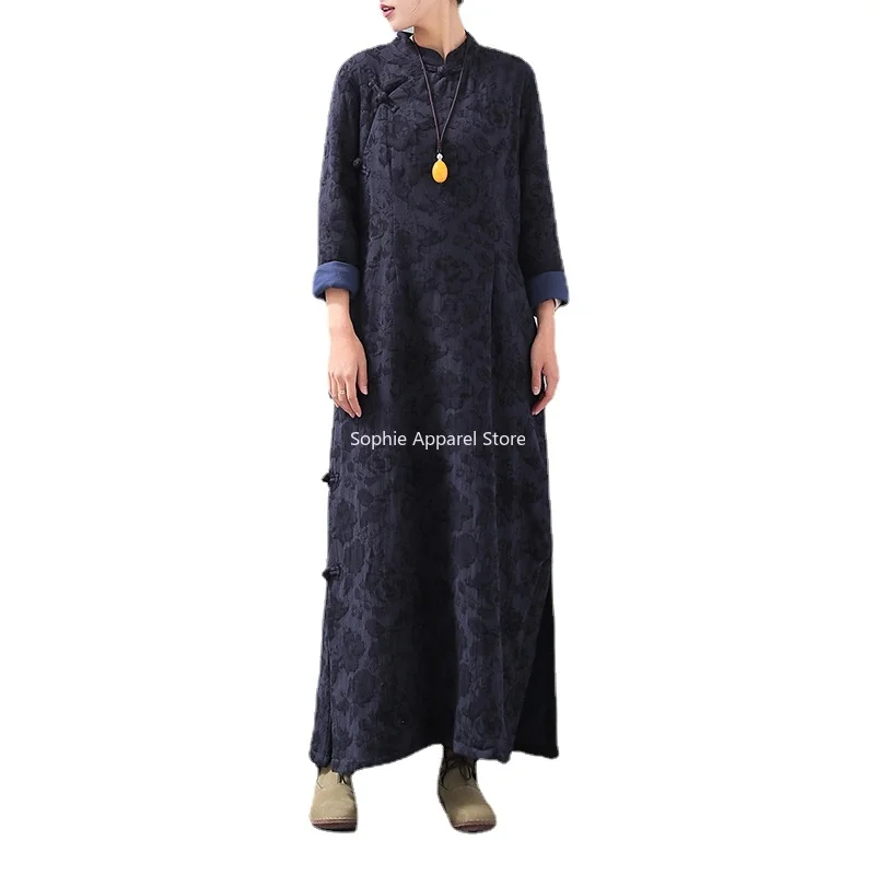 Traditional Chinese Clothing for Women Qipao Winter Robe Asiatique Femme Oriental Long Cheongsam Qipao Hanfu Dress