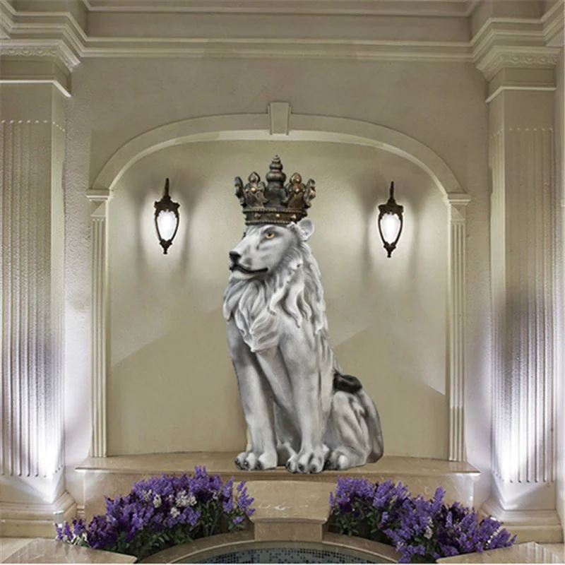 

78CM Crown Lion Statue Home Office Bar Resin Sculpture Model Crafts Simulation Animal Abstract Art Home Decor Gift A1753