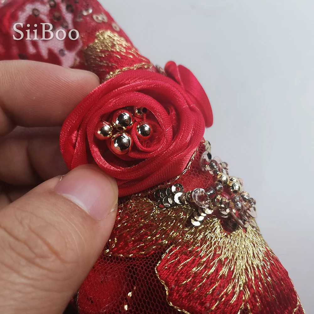 Бесплатная доставка дизайнерская Роскошная красная кружевная ткань ручной