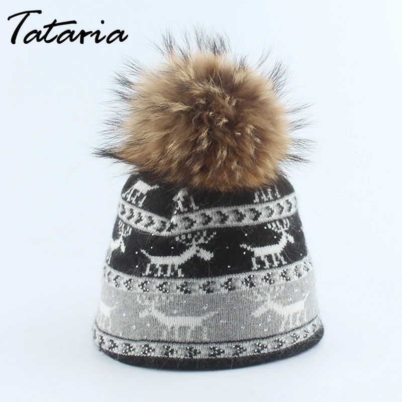 Женские рождественские шапки Tataria зимние из натурального меха лисы и норки с