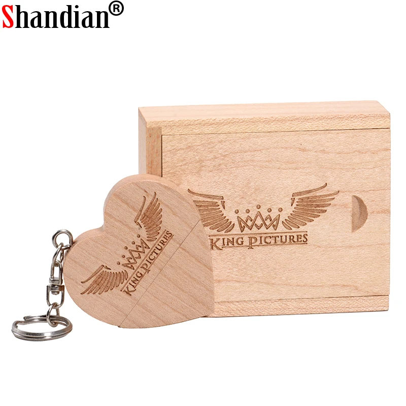 SHANDIAN Бесплатная логотип на заказ Деревянный Сердце USB + коробка флеш накопитель 32
