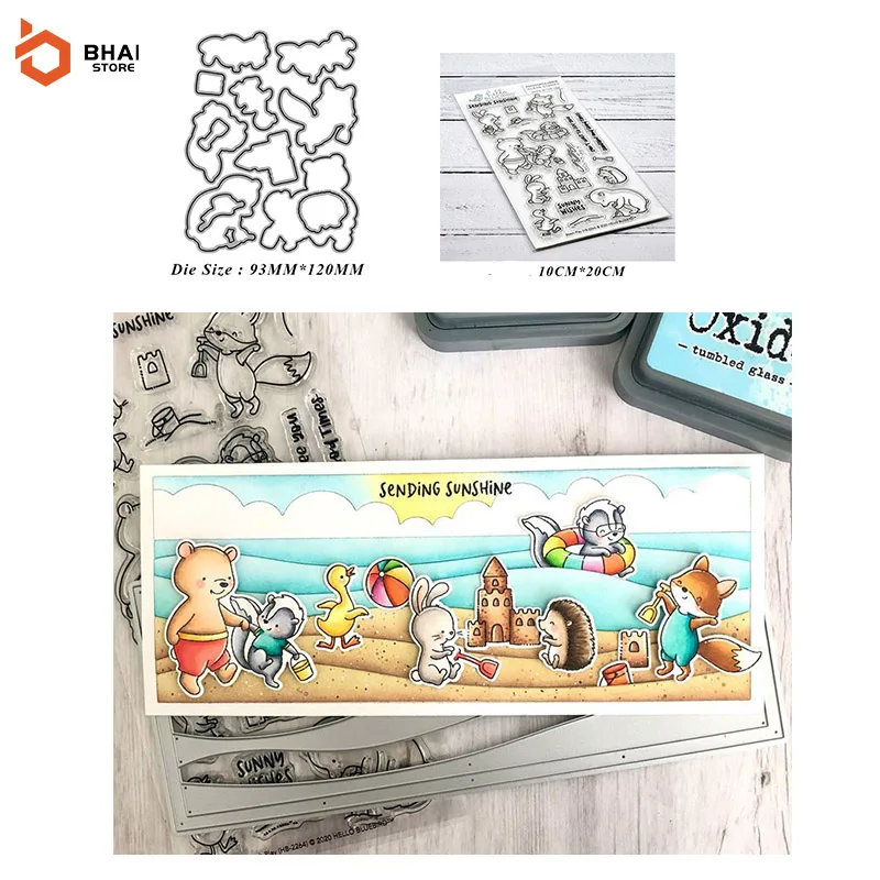 

Playful Animals On The Beach Clear Stamps And Dies for DIY Scrapbooking Paper Cards Crafts 2021 New
