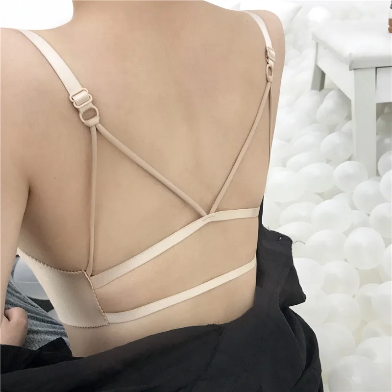 

Front Closure Sexy 3/4 Wireless Bralette F Cups Femme Backless Seamless Push Up Bra Underwear Lingerie Bras for Women