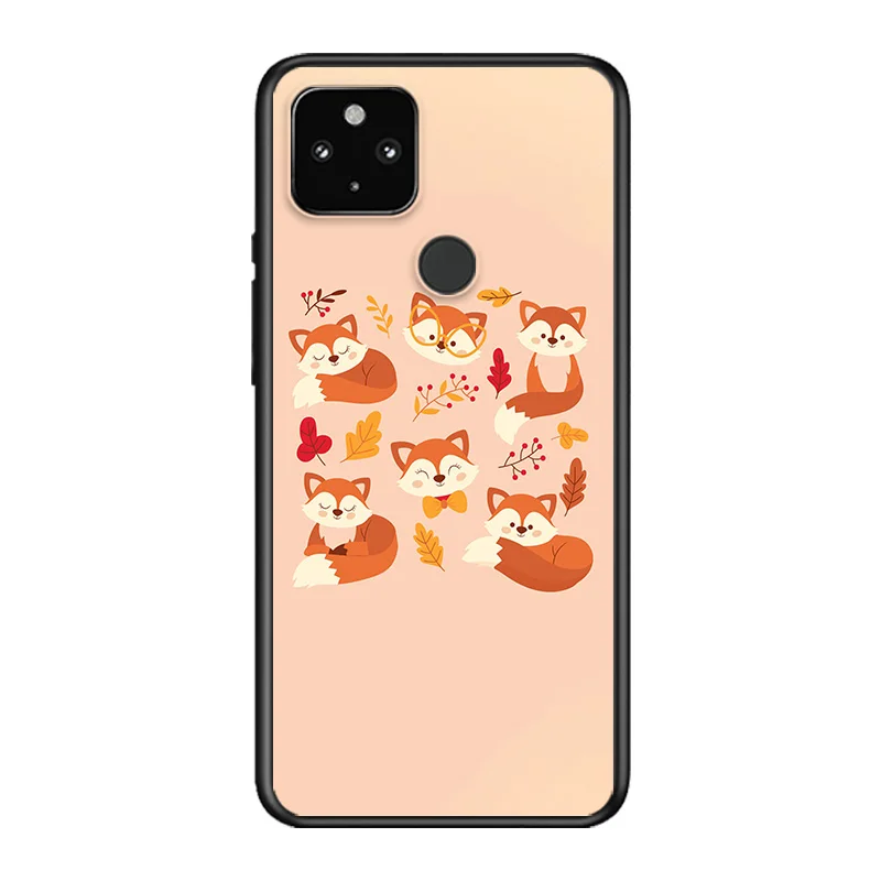 

Cute Cartoon Fox Soft TPU Silicone Black Cover For Google Pixel 5 4A 5G 4 XL Phone Case