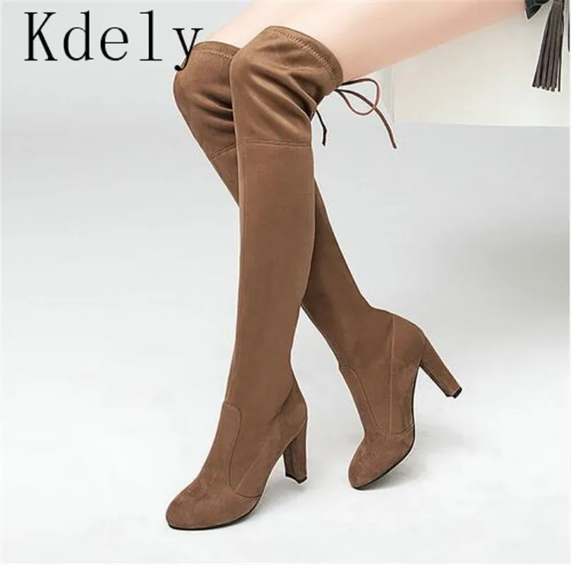 

Women Boot Faux Suede Over The Knee Boots Lace Up Sexy High Heels Shoes Woman Female Slim Thigh Botas 35-43 Thigh High Boots