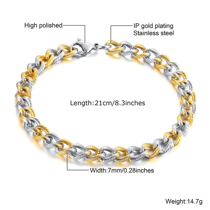 

Vnox Stylish Twisted Cuban Chain Bracelets for Men,Stainless Steel Miami Curb Links Wristband,Colored Punk Rock Casual Jewelry