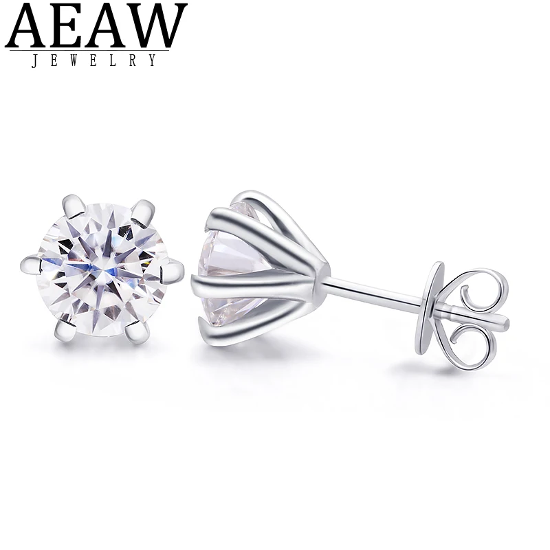 

AEAW Round Moissanite Cut Total 2.00ct Diamond Test Passed Moissanite Silver Earring Jewelry Girlfriend Gift