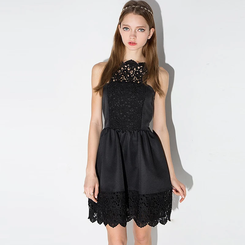 

Новое Женское милое однотонное кружевное ажурное плиссированное платье на бретелях с высокой талией