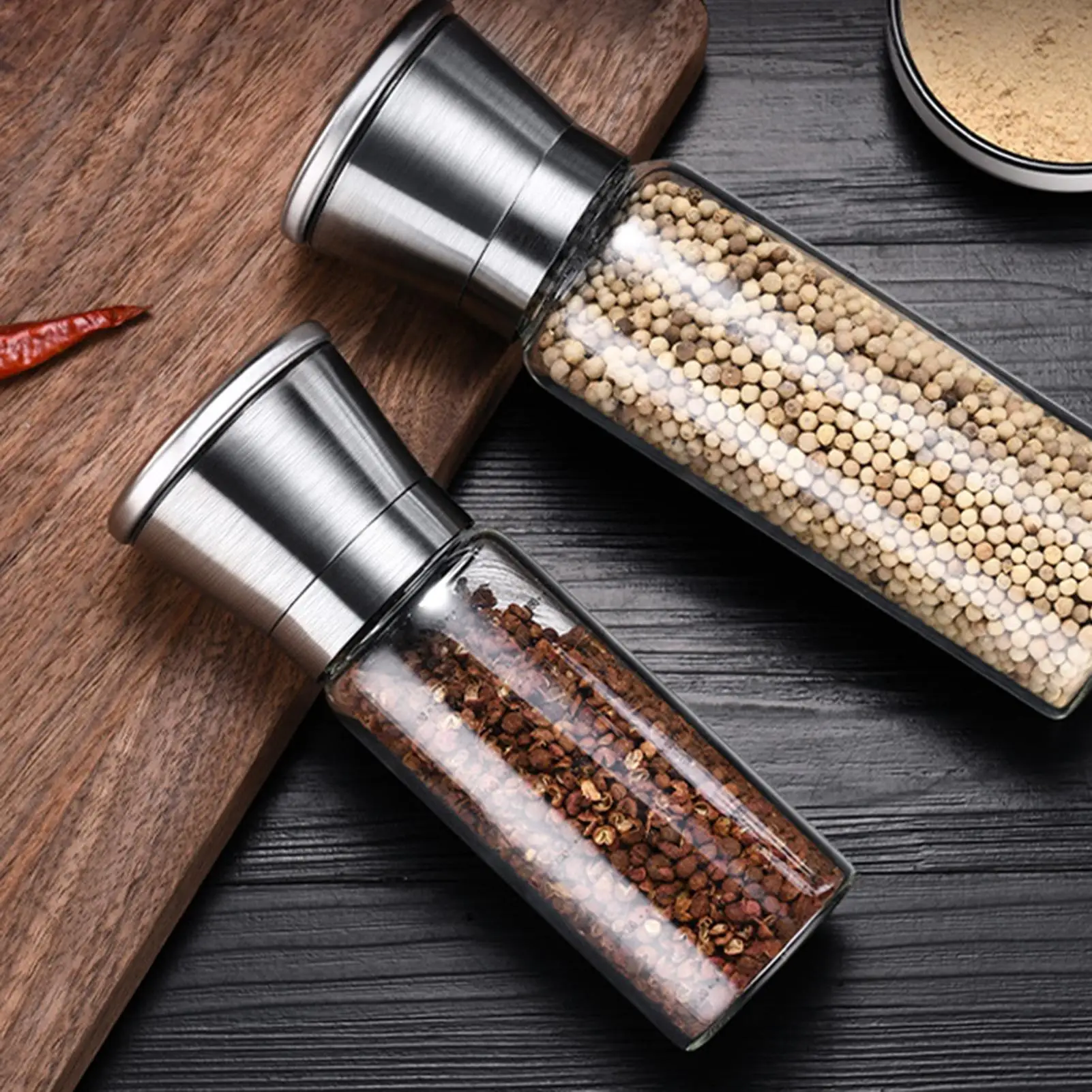 

Manual Home Stainless Steel Adjustable Seasoning Bottle Sea Salt Pepper Grinder