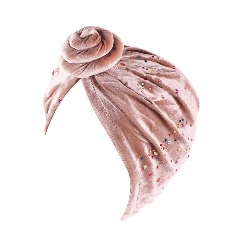 Женские бархатные разноцветные стразы мусульманская тюрбан шапка твист