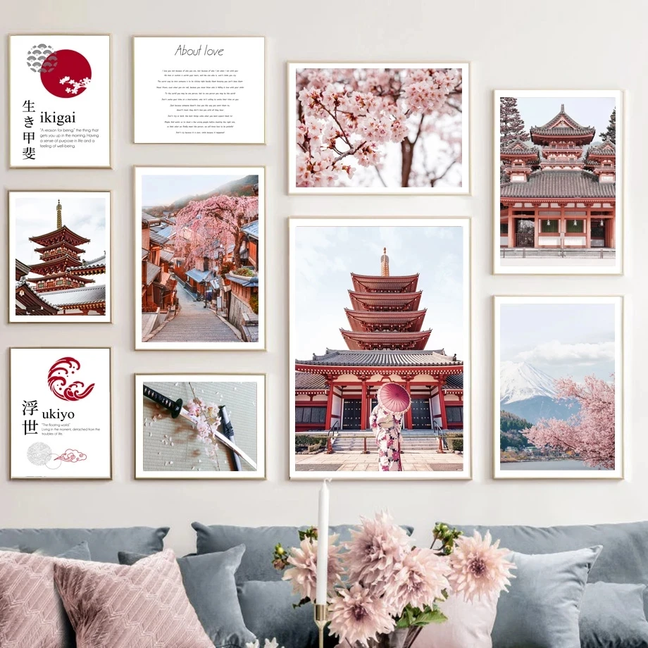 

Japanese Sakura Fuji Mountain Monk Ukiyo Wall Art Prints Canvas Painting Nordic Poster Home Decoration Pictures for Living Room