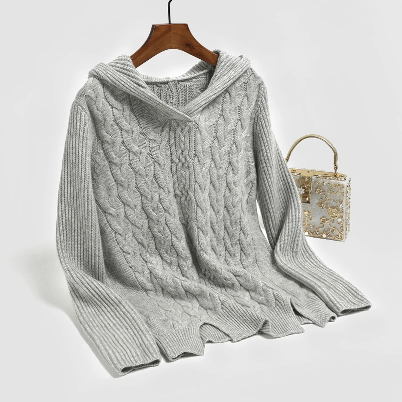 

Женский плотный кашемировый свитер с капюшоном, Размеры M/L/XL/2XL/3XL, 100%