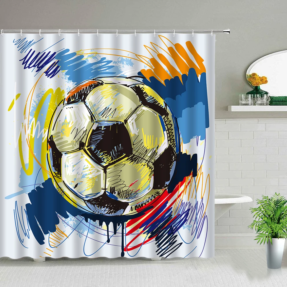 Football Abstract Painted Print Shower Curtain Waterproof Fabric Bathtub Decor Screen Boy Bath Curtains With Hook Washable Cloth |