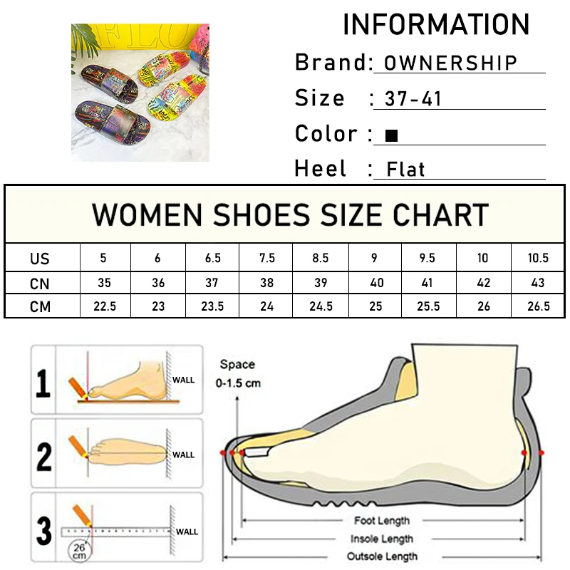 

2021 Summer Women Graffiti Slippers Woman Mixed Color Slides Ladies Female Casual Flats Women's Slides Beach Shoes Plus Size