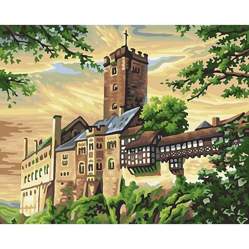 

Gatyztory 60Ã—75cm Diy Painting By Numbers Castle Canvas Drawing Landscape Handpainted Gift Frame Wall Decor