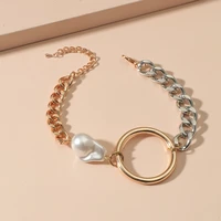 new trend big ring pearl chain bracelets for women unusual temperament stainless steel bracelet jewelry