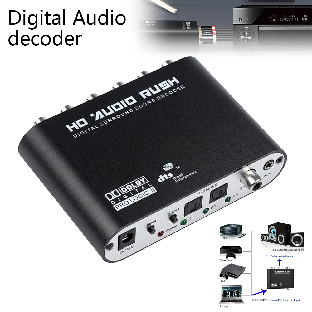 Цифро аналоговый 5 1 канальный стерео AC3 аудио преобразователь Оптический SPDIF