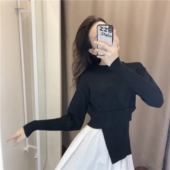 

2020 new fashion design feeling thin crew neck black sweater sweater sweater for women