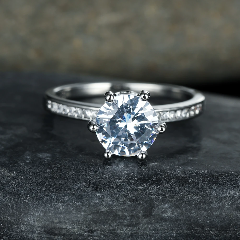 

Luxury Sparkling Diamond Rings for Women Brilliant Round Cut Zircon Rings Bridal Wedding Party Jewelry Gift White Gold Charms